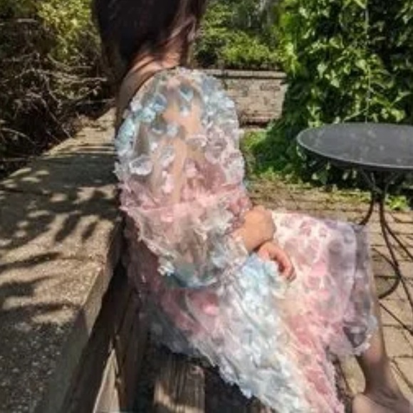 Storia Pink and Blue Floral dress - Picture 4 of 12